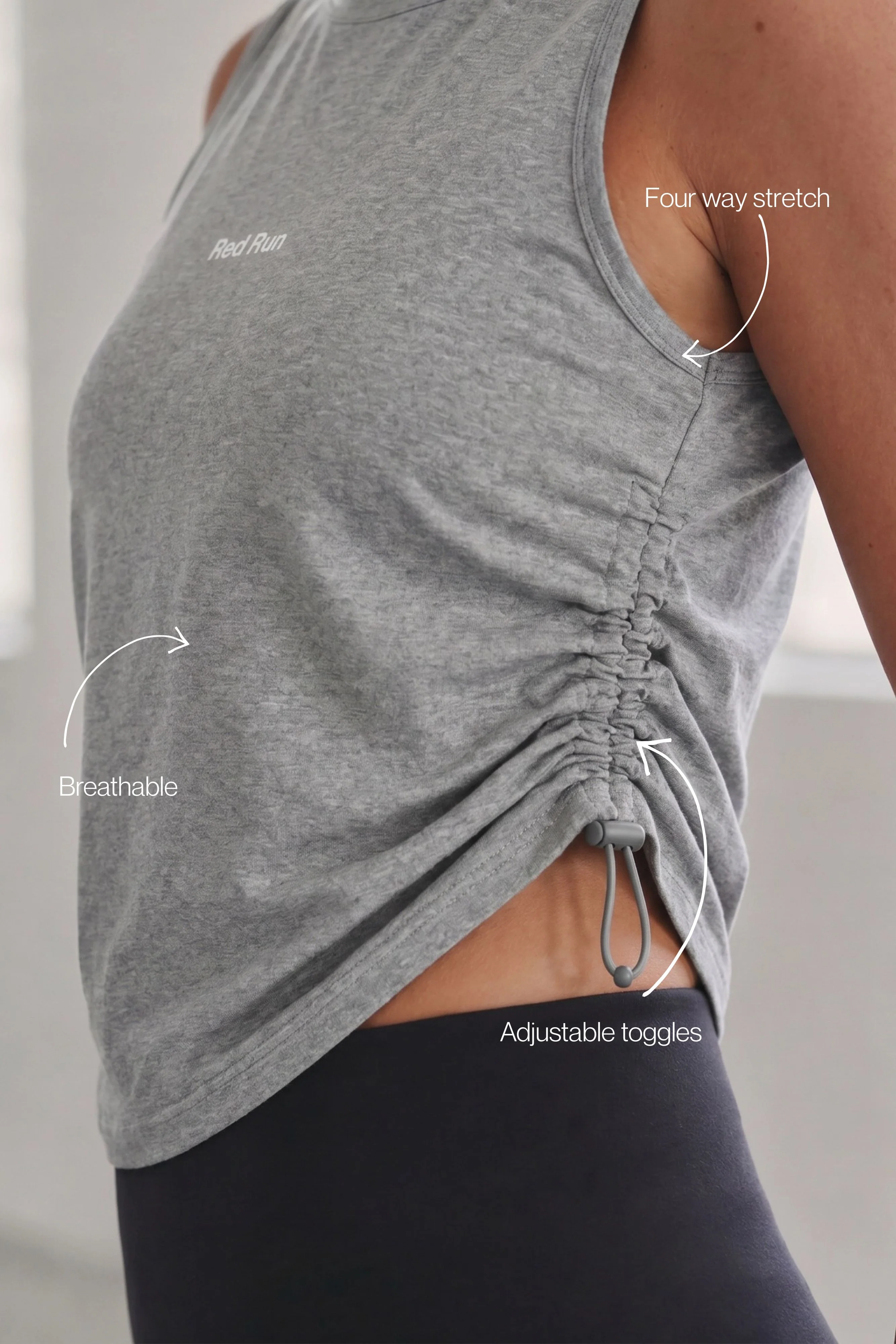 Active Mesh Ruched Tank Top - Grey Marl - Image 2