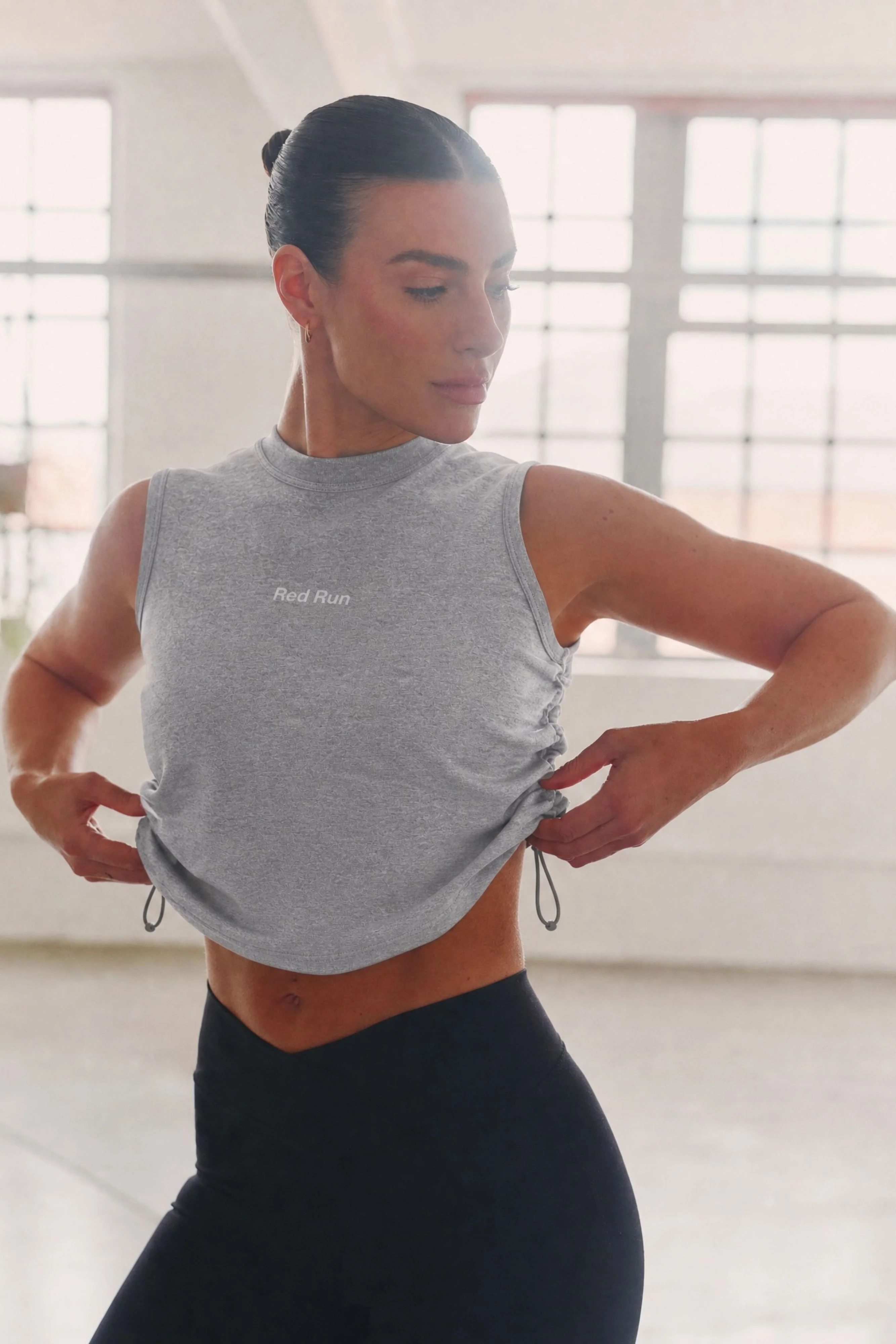 Active Mesh Ruched Tank Top - Grey Marl - Image 3