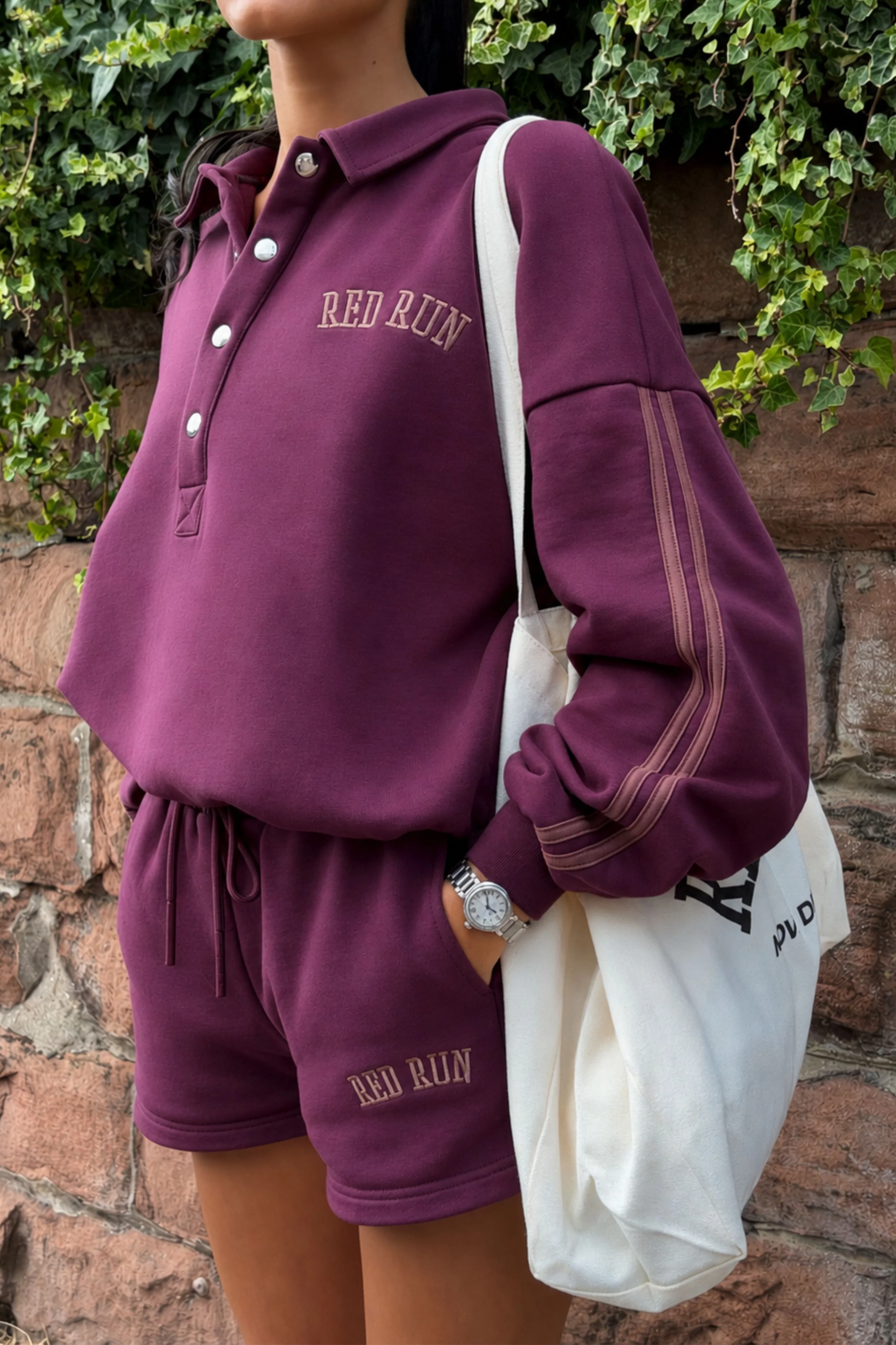 Active Striped Rugby Sweater - Burgundy