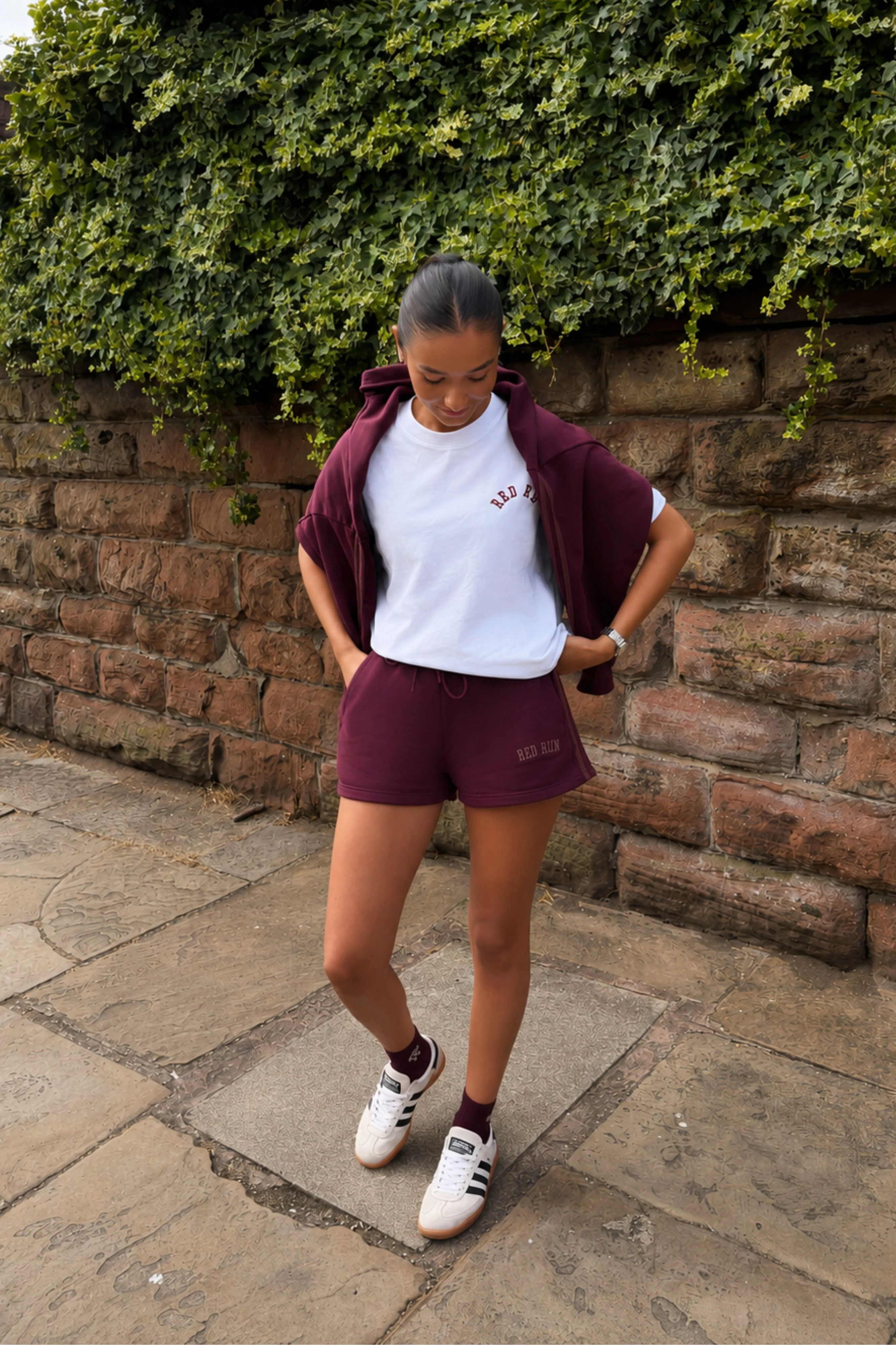 Active Striped Sweater Short - Burgundy - Image 3