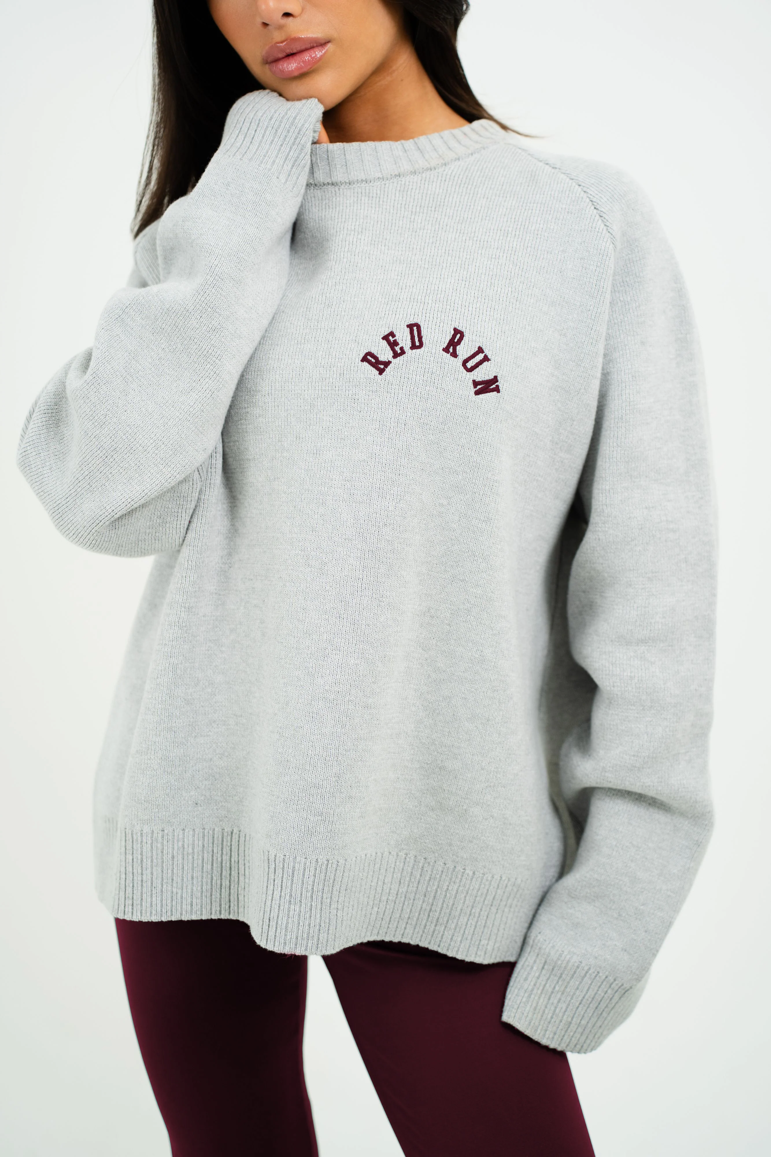 Knit Sweater - Grey Melange/Burgundy - Image 2