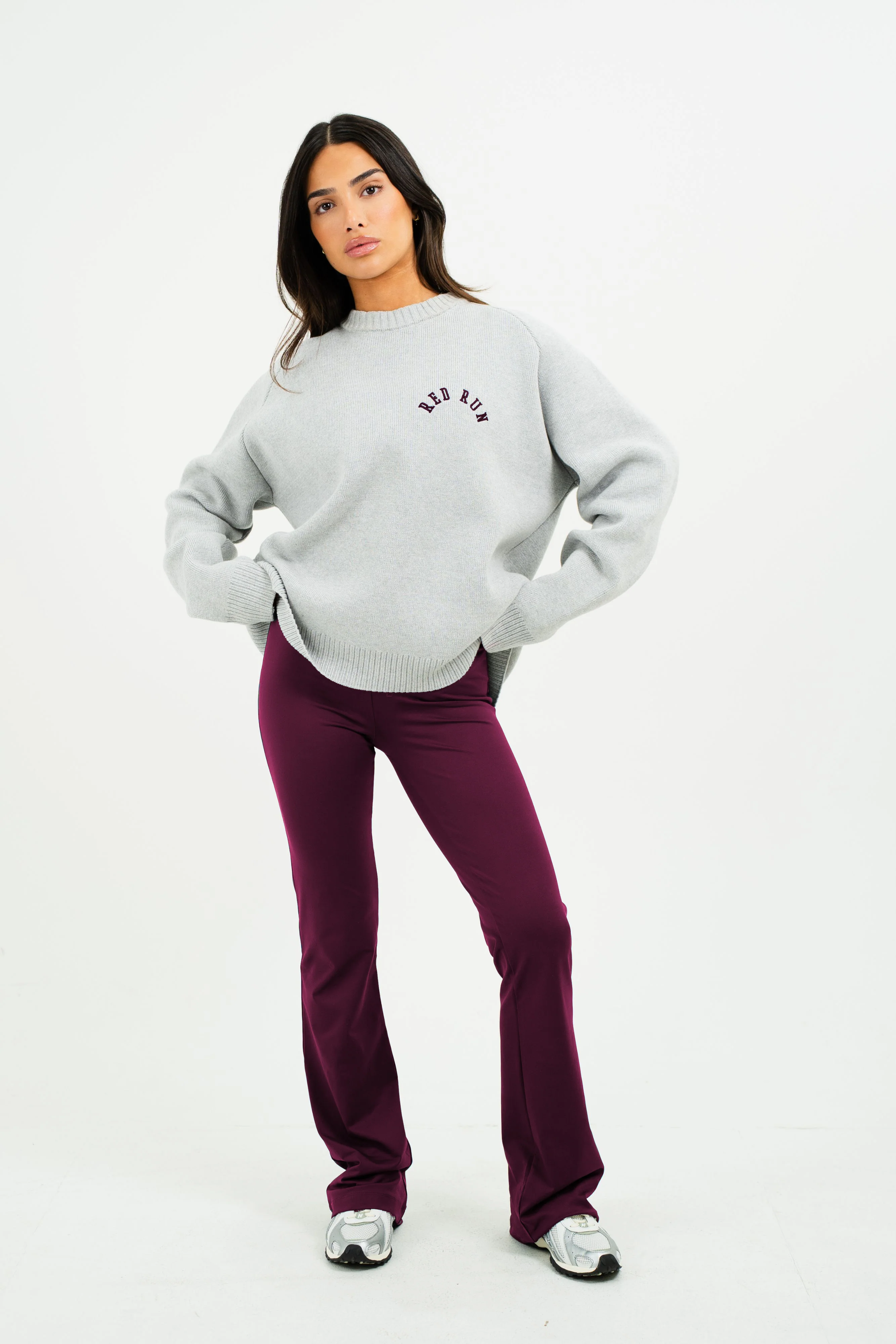 Knit Sweater - Grey Melange/Burgundy - Image 3