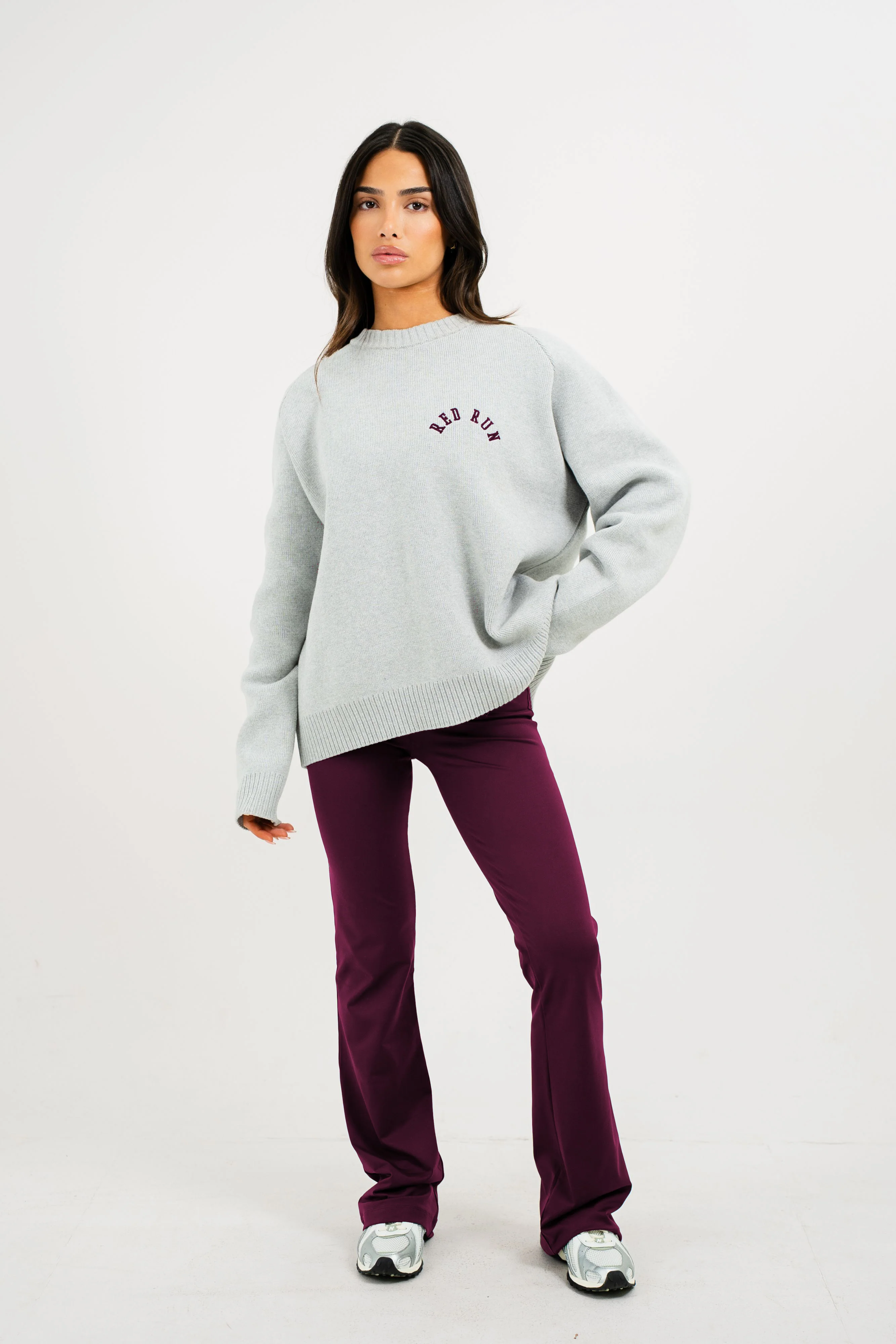 Knit Sweater - Grey Melange/Burgundy - Image 5
