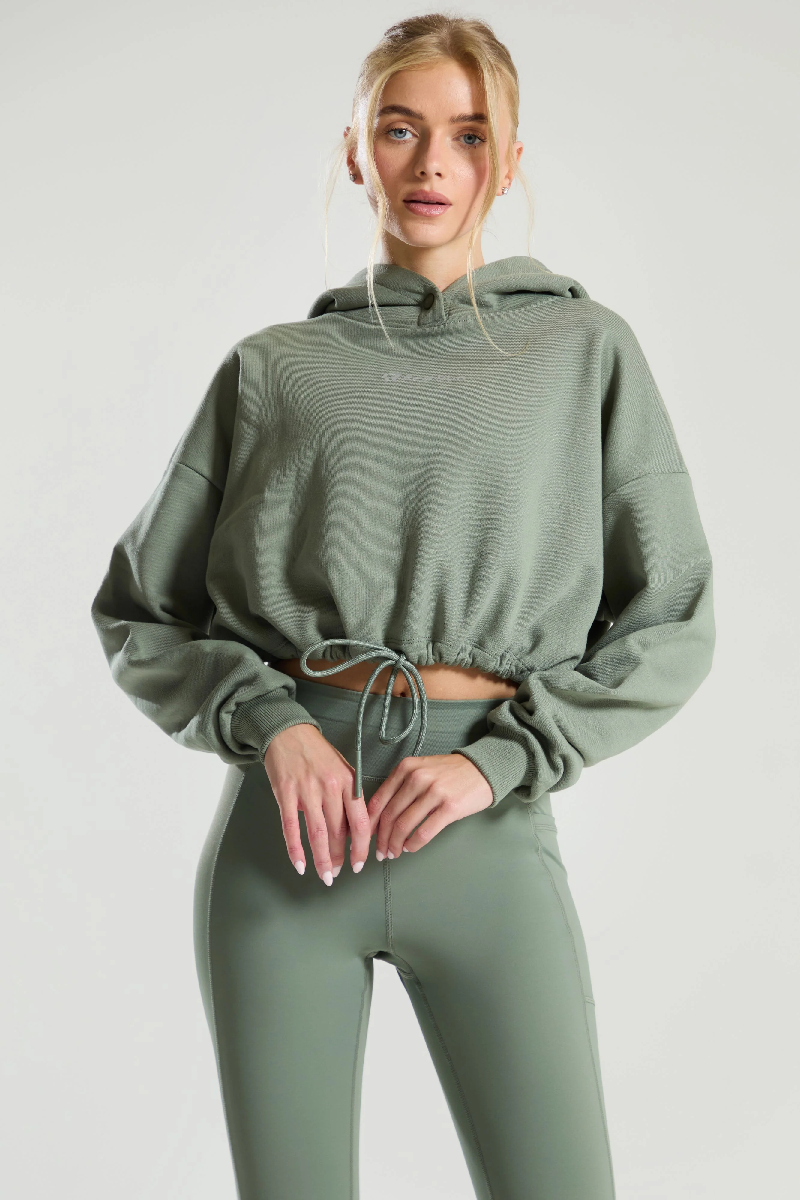Active Cropped Hoodie - Olive Green Sweater - Image 3