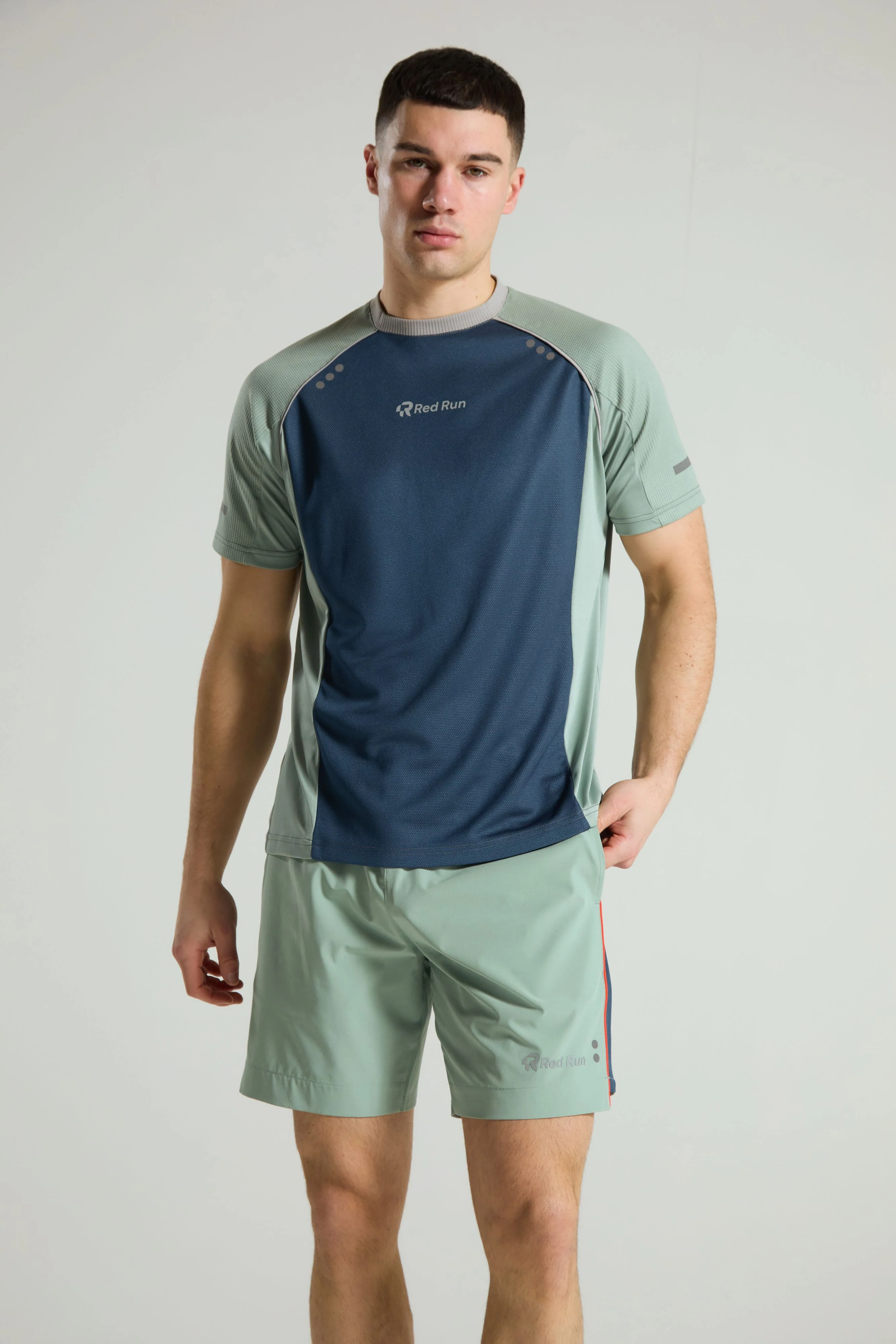 Men's Panelled Sports Short: Range 2 - Aqua Edge - Green - Image 5