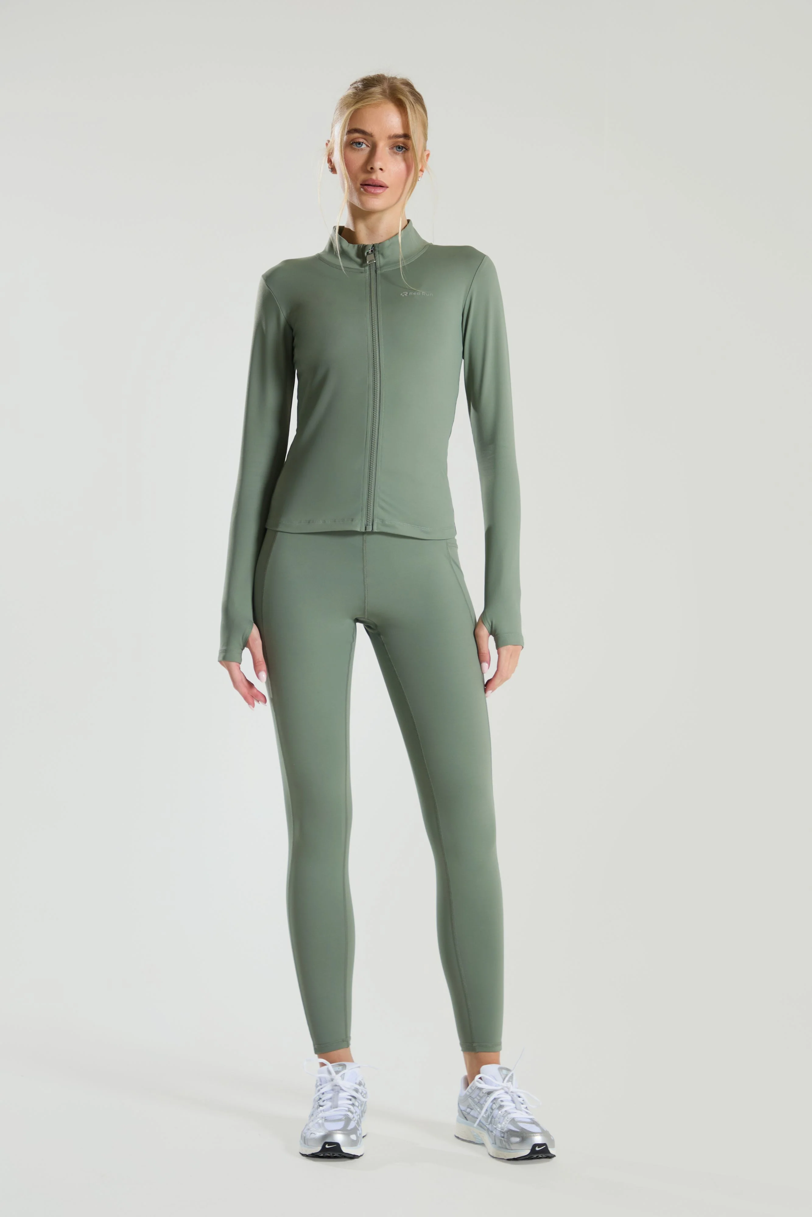 Active Technical Full Zip Top - Olive Green - Image 3