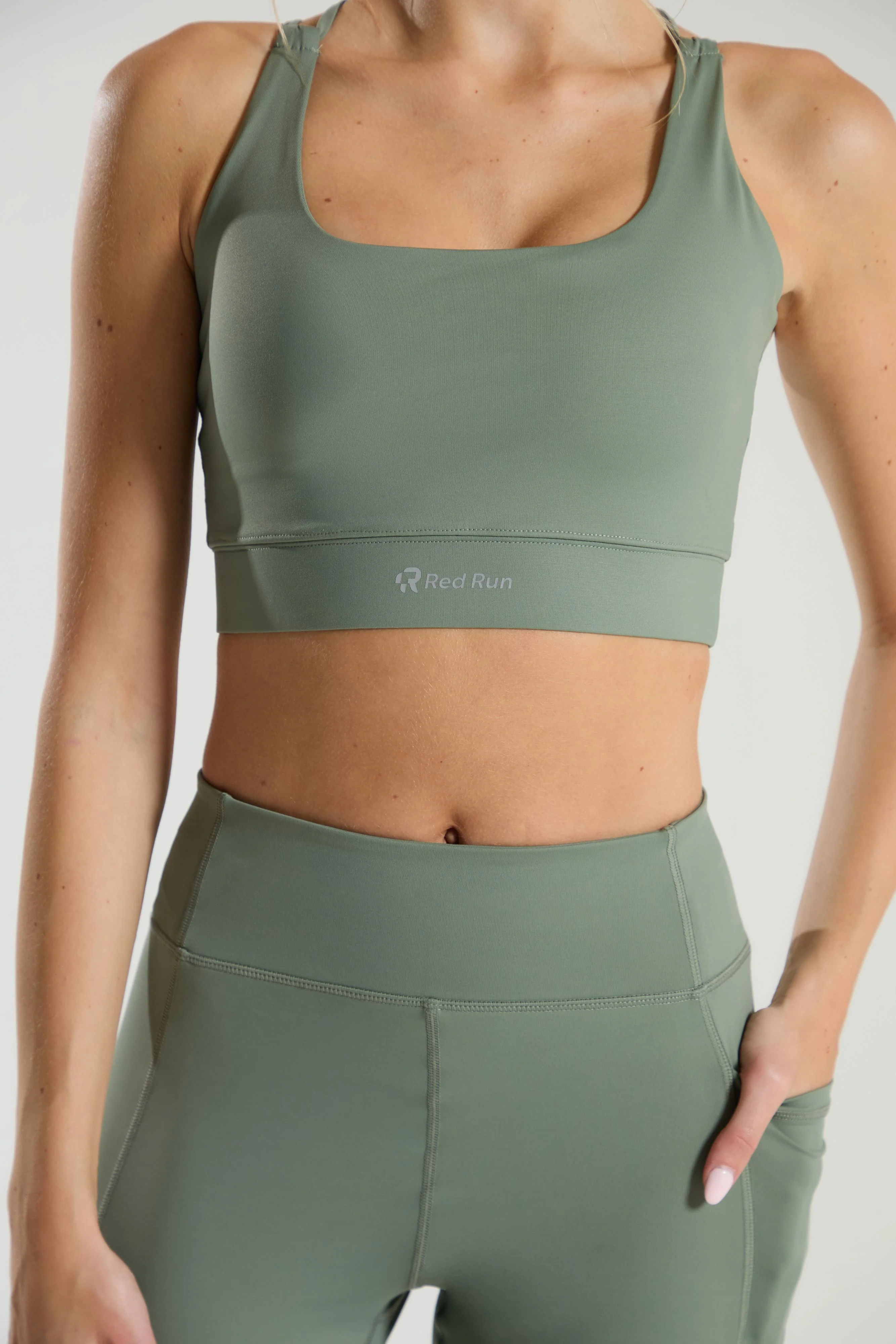 Active Strappy Workout Bra - Olive Green - Image 3